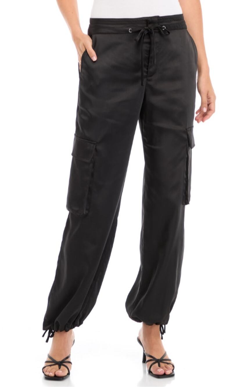SANCTUARY WOMENS SIZE 25 EVE MID RISE SATIN CARGO PANTS BLACK NEW